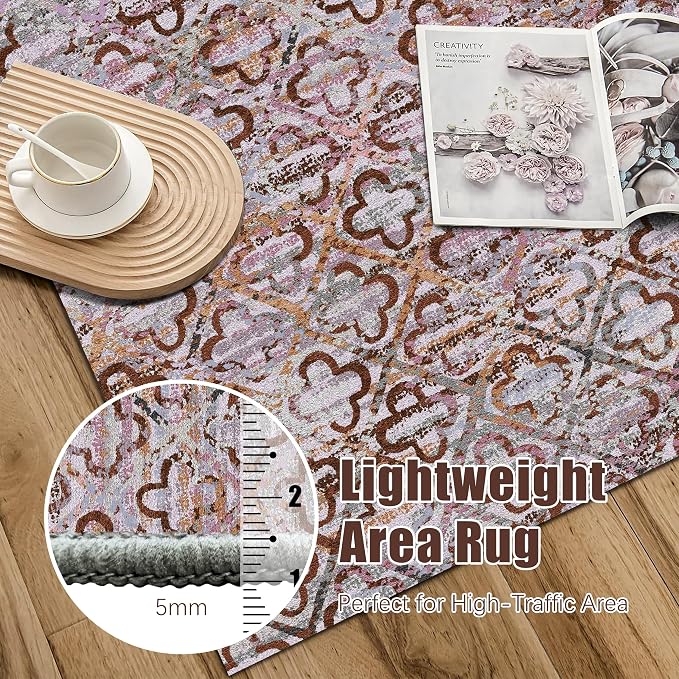 Washable Area Rugs, 9' x 12' - 1/6 Thick - Stain & Water Resistant Non-Slip - Perfect Resistant Rug for Living Room, Bedroom, Nursery, Pet & Child Friendly, Vibrant Colors Rugs, Purple