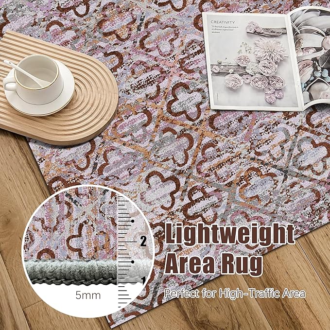 Washable Area Rugs, 8' x 10' - 1/6 Thick - Stain & Water Resistant Non-Slip - Perfect Resistant Rug for Living Room, Bedroom, Nursery, Pet & Child Friendly, Vibrant Colors Rugs, Purple