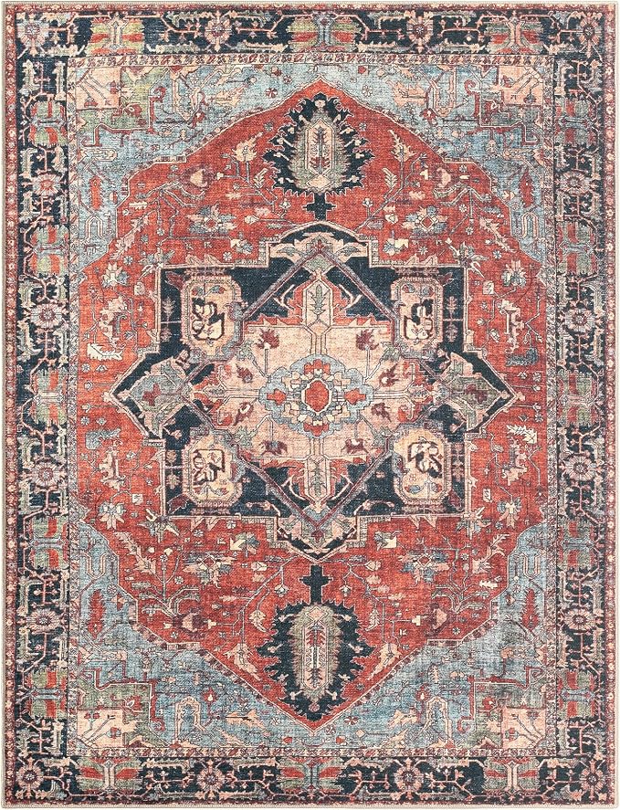 Keen Home Design Vintage Washable Area Rug, Non-Slip Low Pile, 4x6 | Machine Washable Cotton Chenille, 0.25In Low Pile, Rubber Non-Slip Back; Kitchen, Entryway, Bedroom, Dining Room