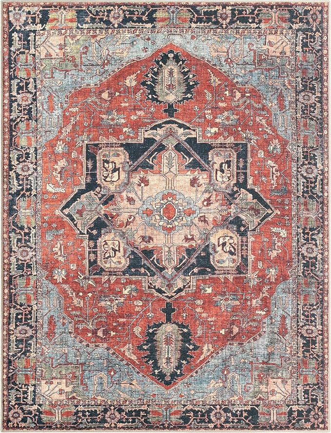Keen Home Design Vintage Washable Area Rug, Non-Slip Low Pile, 5x7 | Machine Washable Cotton Chenille, 0.25In Low Pile, Rubber Non-Slip Back; Living Room, Bedroom, Dining Room, Office