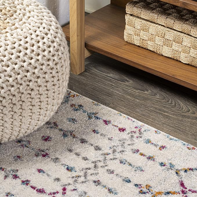 JONATHAN Y Boho Vintage Diamond Ivory/Multi Round Area Rug 5 ft, Moroccan Hype for Living Room, Bedroom, Kitchen, Office, Easy-Cleaning, High Traffic, Pet-Friendly, Non-Shedding (MOH101E-5R)