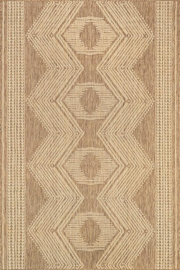 Nuloom Ranya Light Brown/Ivory, 2' x 3', Tribal Geometric, Soft and Cozy, High Traffic, Stain Resistant, Easy Clean, Durable Area Rug for Indoor/Outdoor Patio, Deck, Porch, Garden, Courtyard