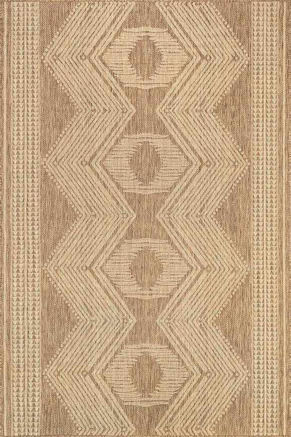 Nuloom Ranya Light Brown/Ivory, 6' 7" x 9', Tribal Geometric, Soft and Cozy, High Traffic, Stain Resistant, Easy Clean, Durable Area Rug for Indoor/Outdoor Patio, Deck, Porch, Garden, Courtyard