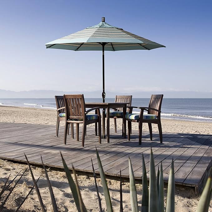 California Umbrella 9' Round Aluminum Market Umbrella, Crank Lift, Push Button Tilt, Bronze Pole