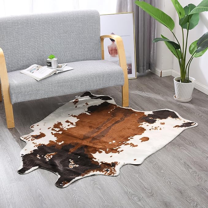 townssilk Cow Print Rug 4.1x4.5 Feet Faux Cow Hide Rug Animal Printed Area Rug Carpet for Home