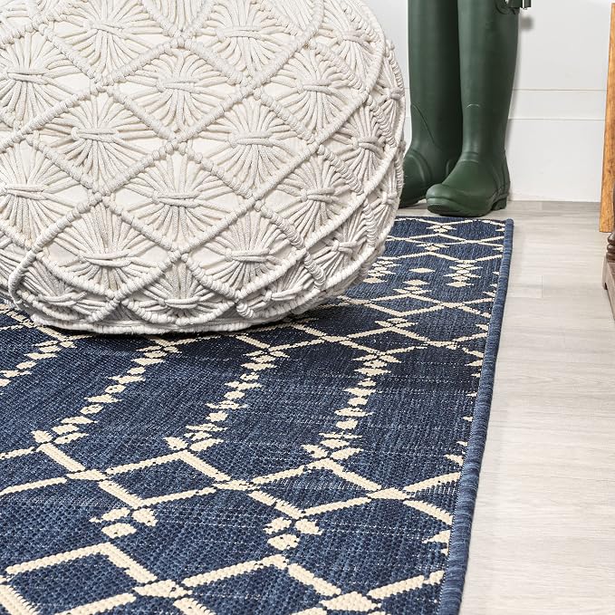 JONATHAN Y Moroccan Geometric Indoor Outdoor Square Area Rug 6X6 Navy/Beige, Ourika Textured Weave for Backyard, Patio, Porch, Easy-Cleaning, High Traffic, Pet-Friendly, Non-Shedding (SMB108K-6SQ)