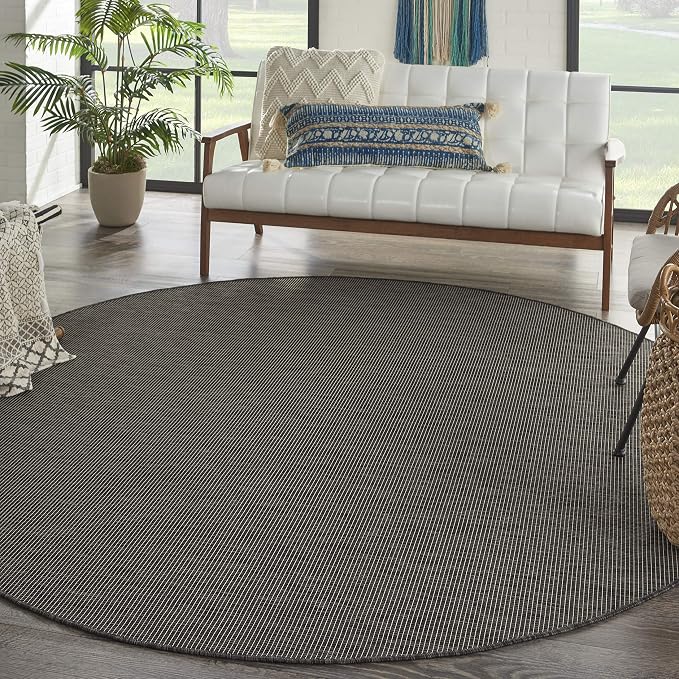 Nourison Home Positano Charcoal 8' x Round Area Rug - Easy Clean, Non Shedding, Bed Room, Living Room, Dining Room, Kitchen (8' x Round)