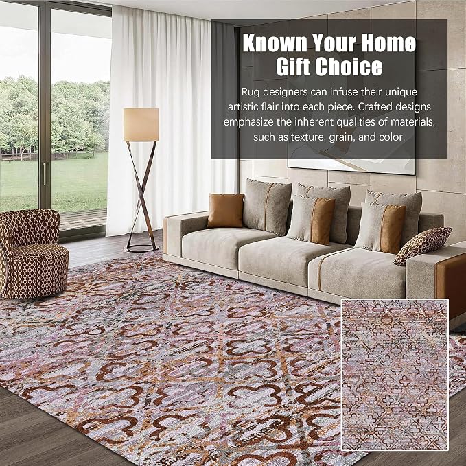 Washable Area Rugs, 5' x 7' - 1/6 Thick - Stain & Water Resistant Non-Slip - Perfect Resistant Rug for Living Room, Bedroom, Nursery, Pet & Child Friendly, Vibrant Colors Rugs, Purple