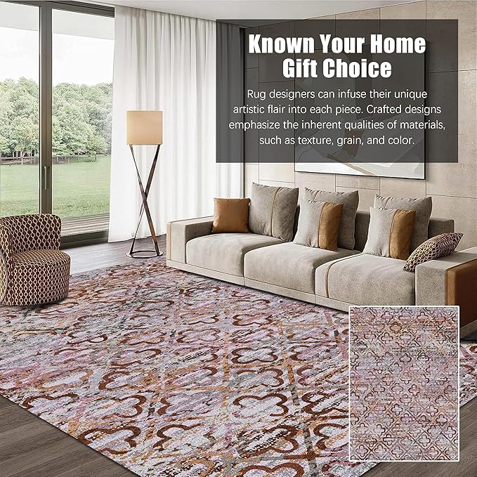 Washable Area Rugs, 9' x 12' - 1/6 Thick - Stain & Water Resistant Non-Slip - Perfect Resistant Rug for Living Room, Bedroom, Nursery, Pet & Child Friendly, Vibrant Colors Rugs, Purple