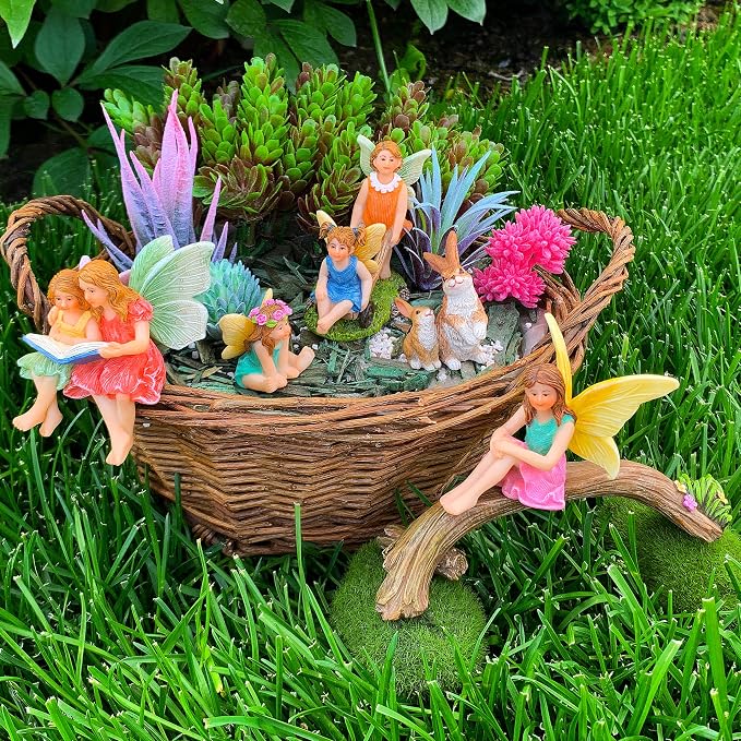 Mood Lab Fairy Garden Figurines - Fairy Statue Set (6 pcs) - Miniature Decorative Statues & Accessories - Outdoor & Indoor Garden Decor