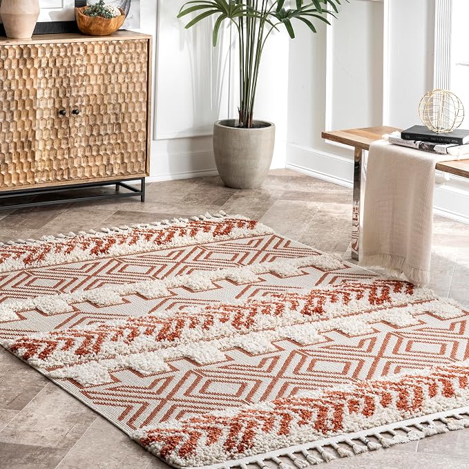 nuLOOM Zuri Shaggy Banded Tribal Area Rug, 5'3" x 7'3", Rust