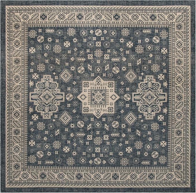 Unique Loom Outdoor Aztec Collection Area Rug - Chalca (13' Square, Blue/ Ivory)