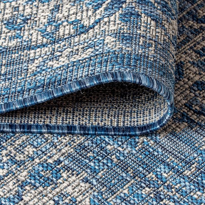 JONATHAN Y Weave Floral Indoor Outdoor Square Area Rug 3X3 Navy/Gray, Tela Bohemian Textured for Backyard, Patio, Porch, Easy-Cleaning, High Traffic, Pet-Friendly, Non-Shedding (SMB100B-3SQ)