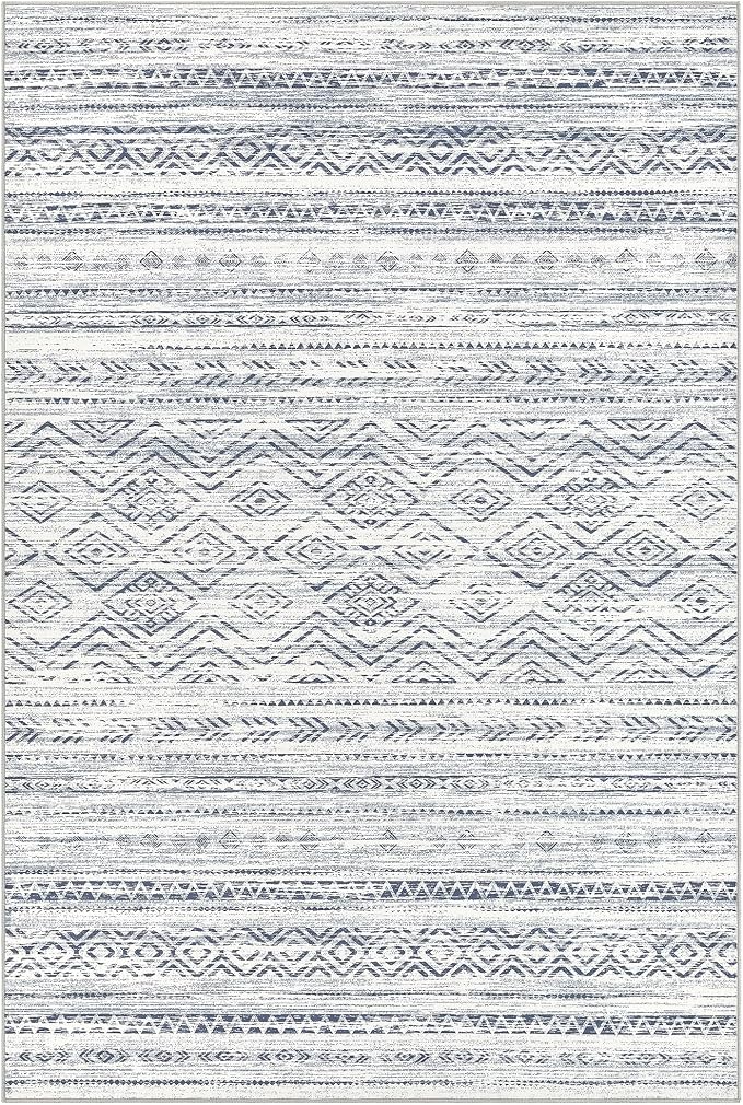 Tortania Area Rug Living Room Rugs- 8x10 Washable Large Soft Neutral Boho Moroccan Bohemian Farmhouse Rug Indoor Floor Carpet for Bedroom Under Dining Table Home Office Decor - Dark Blue