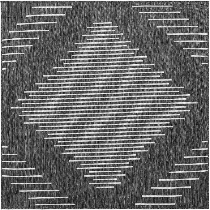 Unique Loom Outdoor Modern Collection Area Rug - Tambor (5' 3" Square Charcoal Gray/Ivory)