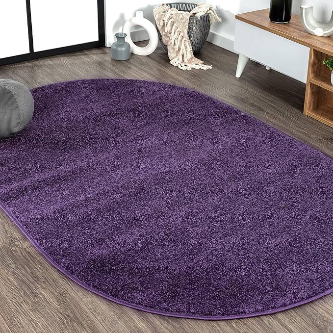 JONATHAN Y Haze Solid Low-Pile Purple 5x8 Oval Indoor Area Rug, Coastal,Bohemian,Minimalist,Classic, Easy-Cleaning for Living Room,Bedroom,Kitchen,Pet Friendly,Non-Shedding (SEU100N-5OV)