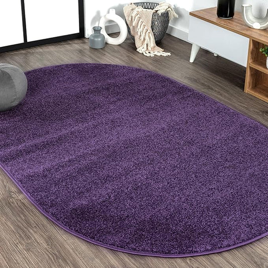JONATHAN Y Haze Solid Low-Pile Purple 3x5 Oval Indoor Area Rug, Coastal,Bohemian,Minimalist,Classic, Easy-Cleaning for Living Room,Bedroom,Kitchen,Pet Friendly,Non-Shedding (SEU100N-3OV)