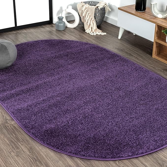 JONATHAN Y Haze Solid Low-Pile Purple 4x6 Oval Indoor Area Rug, Coastal,Bohemian,Minimalist,Classic, Easy-Cleaning for Living Room,Bedroom,Kitchen,Pet Friendly,Non-Shedding (SEU100N-4OV)