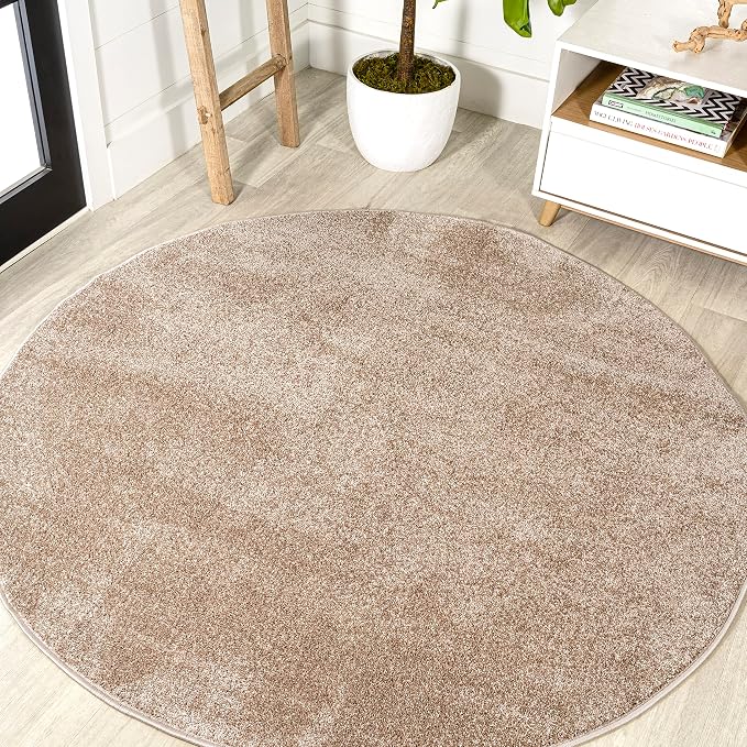 JONATHAN Y Haze Solid Low-Pile Beige 8' Round Indoor Area Rug, Coastal,Bohemian,Minimalist,Classic, Easy-Cleaning for Living Room,Bedroom,Kitchen,Pet Friendly,Non-Shedding (SEU100G-8R)