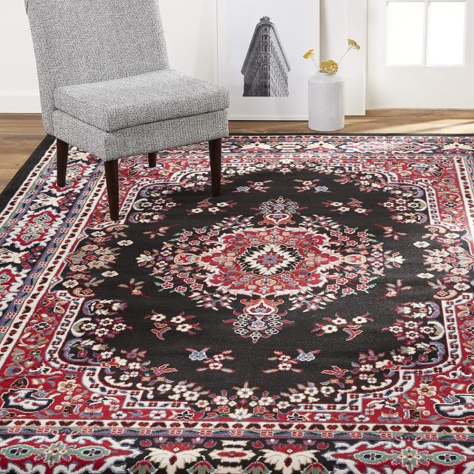 Home Dynamix Premium Sakarya Traditional Medallion Border Area Rug, Black, 21"x35" Rectangle
