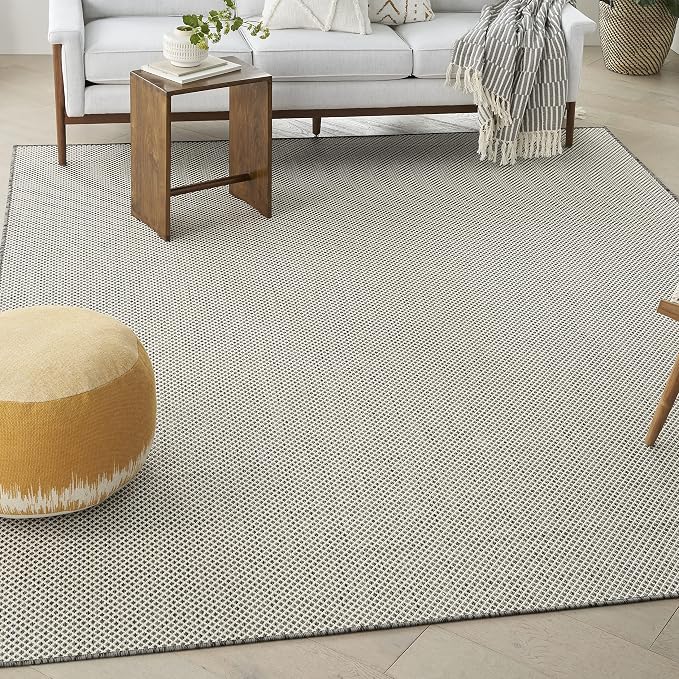 Nourison Home Courtyard Ivory Charcoal 9' x 12' Area Rug - Easy Clean, Non Shedding, Bed Room, Living Room, Dining Room, Kitchen (9' x 12')