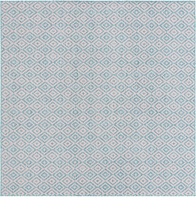 Unique Loom Jill Zarin Jill Zarin Outdoor Collection Area Rug - Costa Rica (7' 10" Square, Pink and Aqua/Light Blue)