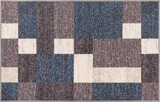 Rugshop Modern Boxes Non-Slip Living Room Kitchen Area Rug Blue 2'7" x 4' | Rectangular, Size 2'7" x 4', Bedroom, Dining Room, Home Office, Entryway, Hallway, Nursery, Kids Room, Guest Room, Bedside