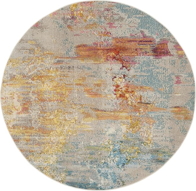 Nourison Home Celestial Sealife 10' x Round Area Rug - Easy Clean, Non Shedding, Bed Room, Living Room, Dining Room, Kitchen (10' x Round)