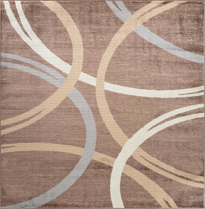 Rugshop Wavy Circles Modern Non-Shedding Square Rug Brown 6'6" x 6'6" | Square, Size 6'6" x 6'6", Living Room, Bedroom, Dining Room, Home Office, Kitchen, Entryway, Hallway, Nursery, Kids Room