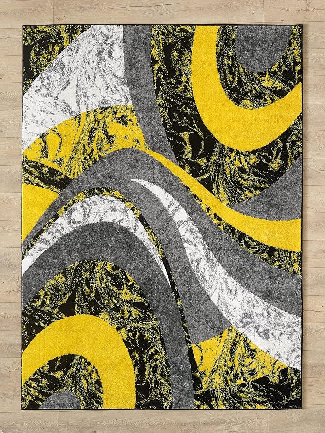 Yafa Home Fashion Modern Contemporary Swirls Design Area Rug, Luxurious, Elegant, and Fashionable Area Rug (Yellow, 2 ft X 7 ft)