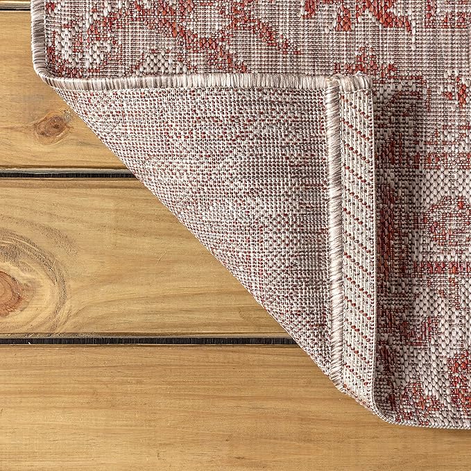JONATHAN Y Boho Medallion Indoor Outdoor Round Area Rug 3 Ft Red/Taupe, Estrella Textured Weave for Backyard, Patio, Porch, Easy-Cleaning, High Traffic, Pet-Friendly, Non-Shedding (SMB105A-3R)