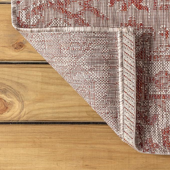 JONATHAN Y Boho Medallion Indoor Outdoor Octagon Area Rug 5 Ft Red/Taupe, Estrella Textured Weave for Backyard, Patio, Porch, Easy-Cleaning, High Traffic, Pet-Friendly, Non-Shedding (SMB105A-5TGN)