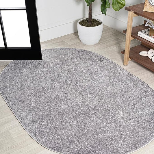 JONATHAN Y SEU100A-4OV Haze Solid Low-Pile Indoor Area-Rug, Coastal, Bohemian, Minimalist Easy-Washing,Bedroom,Kitchen,Living Room,Non Shedding, Gray, 4 X 6 Oval