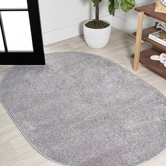 JONATHAN Y Haze Solid Low-Pile Gray 6x9 Oval Indoor Area Rug, Coastal,Bohemian,Minimalist,Classic, Easy-Cleaning for Living Room,Bedroom,Kitchen,Pet Friendly,Non-Shedding (SEU100A-6OV)
