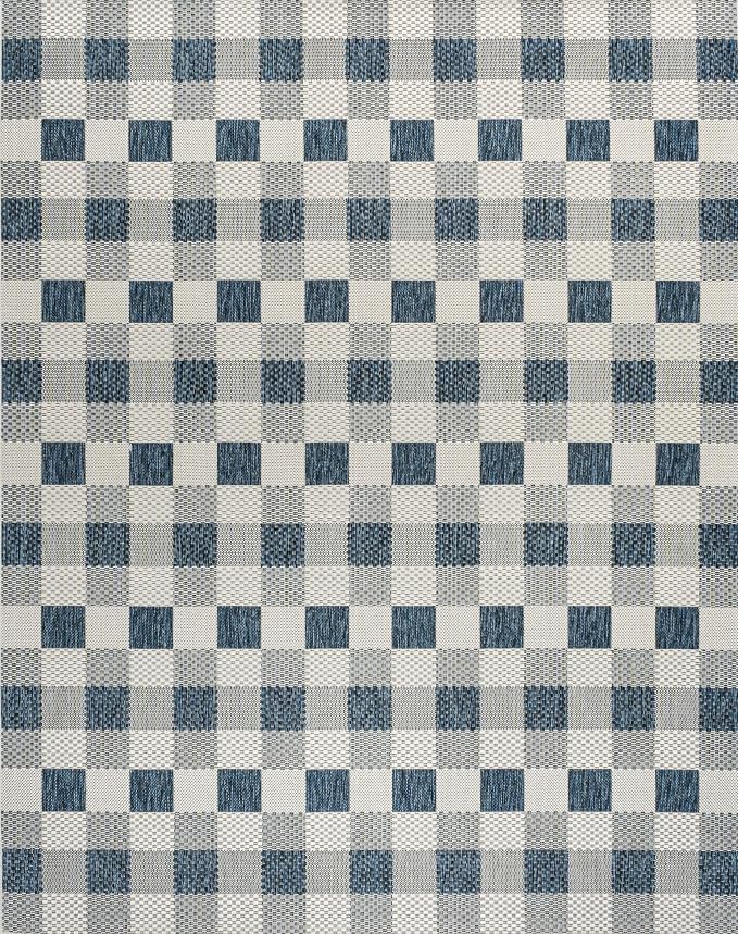 JONATHAN Y Geometric Bold Gingham Indoor Outdoor Area Rug 5X8 Navy/Cream, Darcy Traditional for Backyard, Patio, Porch, Easy-Cleaning, High Traffic, Pet-Friendly, Non-Shedding (TSN201C-5)