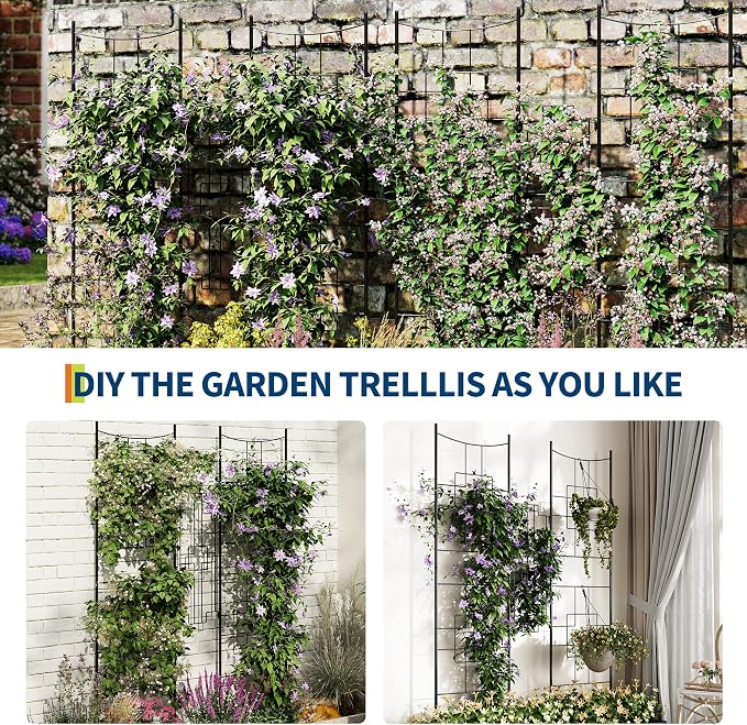 51" X 66" Metal Garden Trellises for Climbing Plants Outdoors, 5.5 FT Black Large Garden Arch Trellises for Roses, Vegetables Vines Flowers Support, Rustproof Privacy Screen Plant Support Frame
