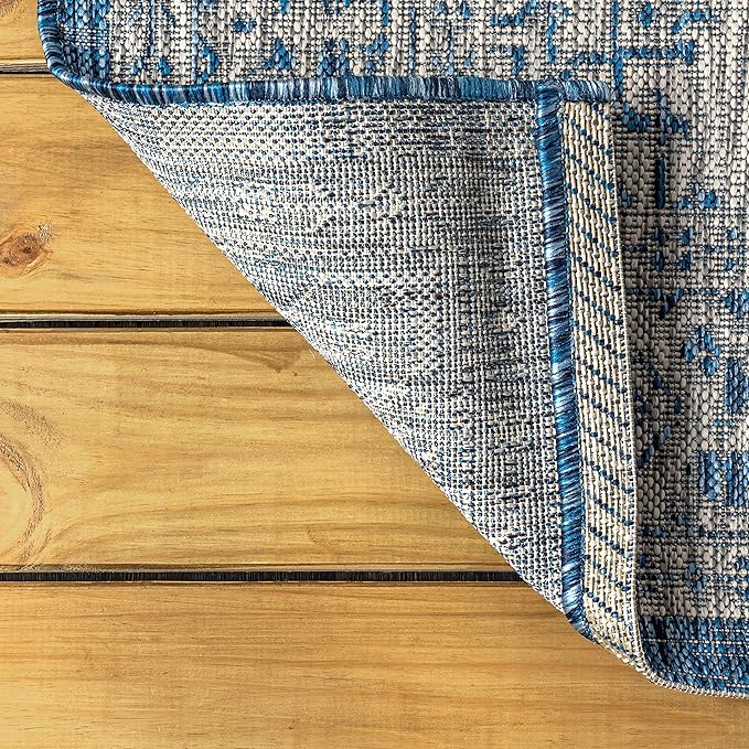 JONATHAN Y Medallion Weave Indoor Outdoor Round Area Rug 5 Ft Navy/Gray, Sinjuri Textured for Backyard, Patio, Porch, Easy-Cleaning, High Traffic, Pet-Friendly, Non-Shedding (SMB101B-5R)