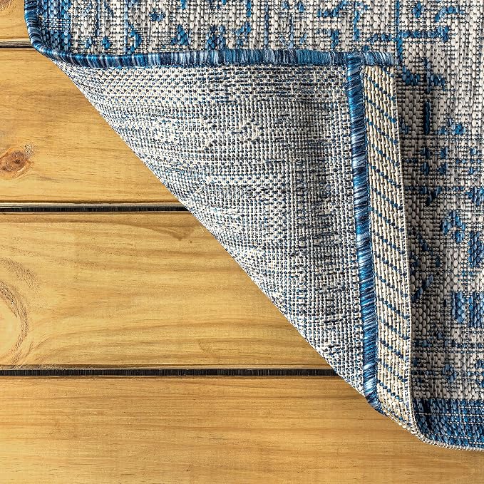 JONATHAN Y Medallion Weave Indoor Outdoor Runner Rug 2X8 Navy/Gray, Sinjuri Textured for Backyard, Patio, Porch, Easy-Cleaning, High Traffic, Pet-Friendly, Non-Shedding (SMB101B-28)