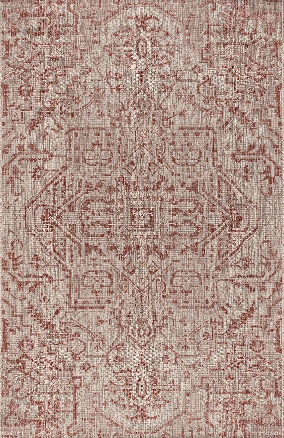 JONATHAN Y Boho Medallion Indoor Outdoor Area Rug 3X5 Red/Taupe, Estrella Textured Weave for Backyard, Patio, Porch, Easy-Cleaning, High Traffic, Pet-Friendly, Non-Shedding (SMB105A-3)