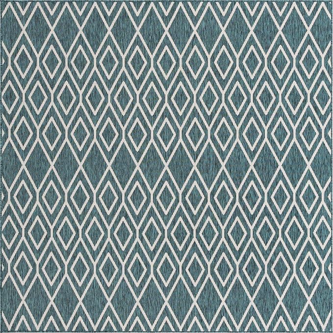 Jill Zarin Outdoor Collection Area Rug - Turks and Caicos (7' 10" Square Teal/Ivory)