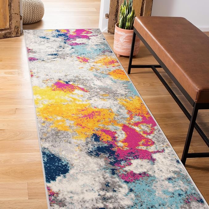 Rugshop Modern Abstract Living Room Non-Shedding Runner Rug Multi 2' x 7' | Rectangular, Size 2' x 7', Bedroom, Dining Room, Home Office, Kitchen, Entryway, Hallway, Nursery, Kids Room, Guest Room