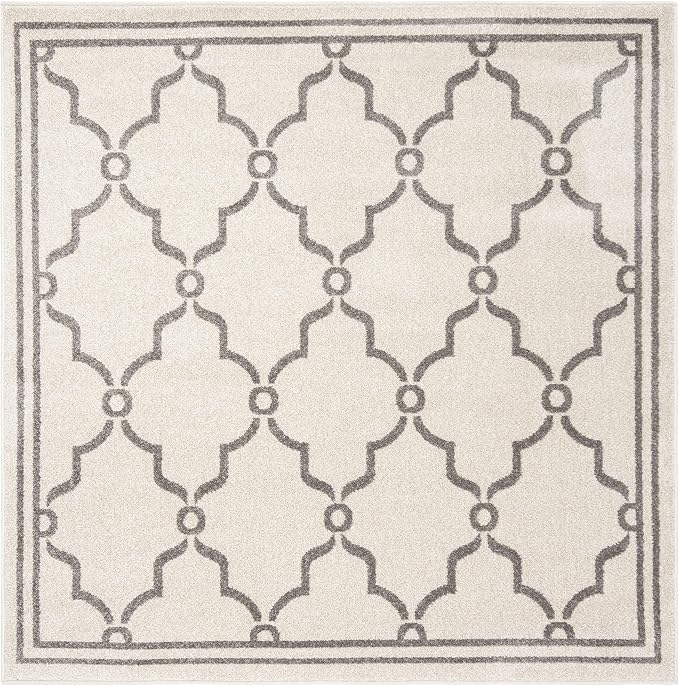 SAFAVIEH Amherst Collection Area Rug - 5' Square, Ivory & Grey, Trellis Design, Non-Shedding & Easy Care, Ideal for High Traffic Areas in Living Room, Bedroom (AMT414K)