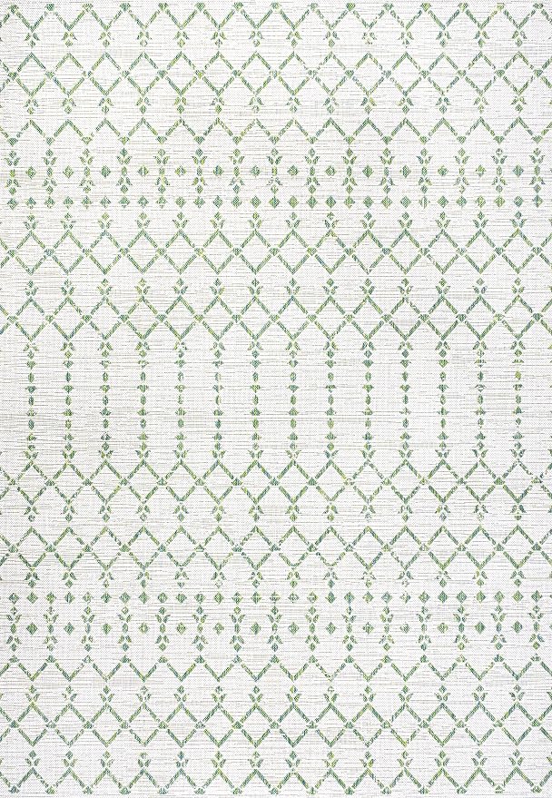 JONATHAN Y Moroccan Geometric Indoor Outdoor Area Rug 5X8 Green/Ivory, Ourika Textured Weave for Backyard, Patio, Porch, Easy-Cleaning, High Traffic, Pet-Friendly, Non-Shedding (SMB108R-5)