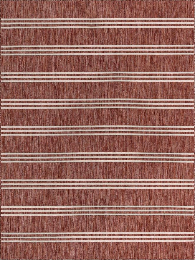 Unique Loom Outdoor Collection Area Rug - Anguilla (9' x 12' Rectangle, Rust Red/ Ivory)