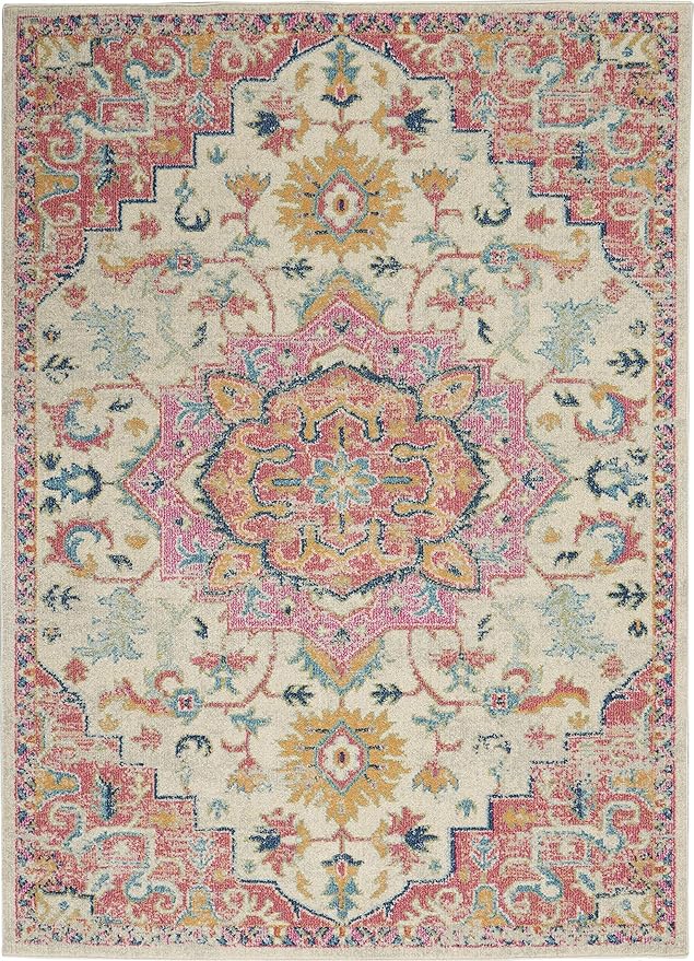 Nourison Home Passion Ivory Pink 5'3" x 7'3" Area Rug - Easy Clean, Non Shedding, Bed Room, Living Room, Dining Room, Kitchen (5' x 7')