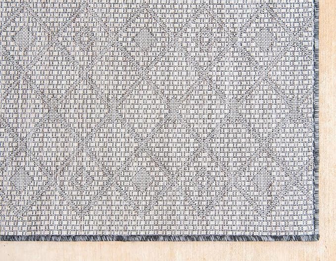 Unique Loom Outdoor Trellis Collection Area Rug - Tribal Trellis (10' x 14' 1" Rectangle, Charcoal Gray/ Natural)