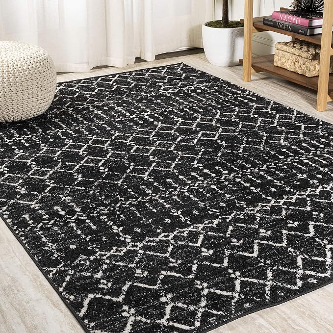 JONATHAN Y Boho Vintage Diamond Black/Ivory Indoor Area Rug 5X8 ft, Moroccan Hype for Living Room, Bedroom, Kitchen, Office, Easy-Cleaning, High Traffic, Pet-Friendly, Non-Shedding (MOH101D-5)