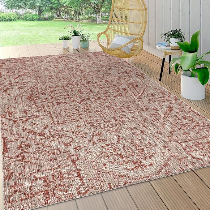 JONATHAN Y Boho Medallion Indoor Outdoor Area Rug 3X5 Red/Taupe, Estrella Textured Weave for Backyard, Patio, Porch, Easy-Cleaning, High Traffic, Pet-Friendly, Non-Shedding (SMB105A-3)