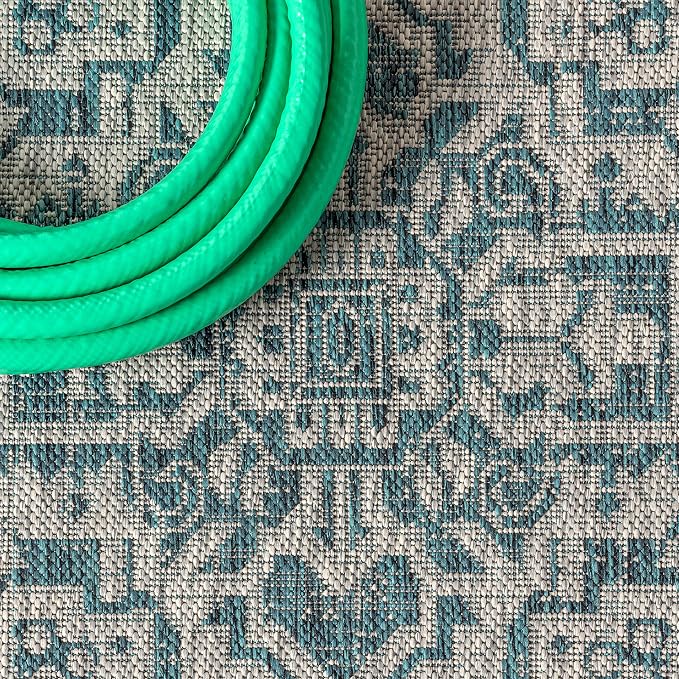JONATHAN Y Medallion Weave Indoor Outdoor Runner Rug 2X10 Teal Blue/Gray, Sinjuri Textured for Backyard, Patio, Porch, Easy-Cleaning, High Traffic, Pet-Friendly, Non-Shedding (SMB101C-210)