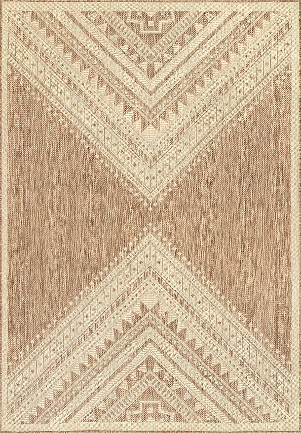Nuloom Outdoor Performance Collection Landry Brown/Ivory, 5' x 8', Soft and Cozy, High Traffic, Stain Resistant, Easy Clean, Durable Area Rug for Indoor/Outdoor Patio, Deck, Porch, Garden, Courtyard